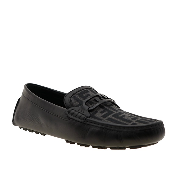 Fendi O\'Lock Loafers Black Leather Shoes FF Motif Size 12 US New